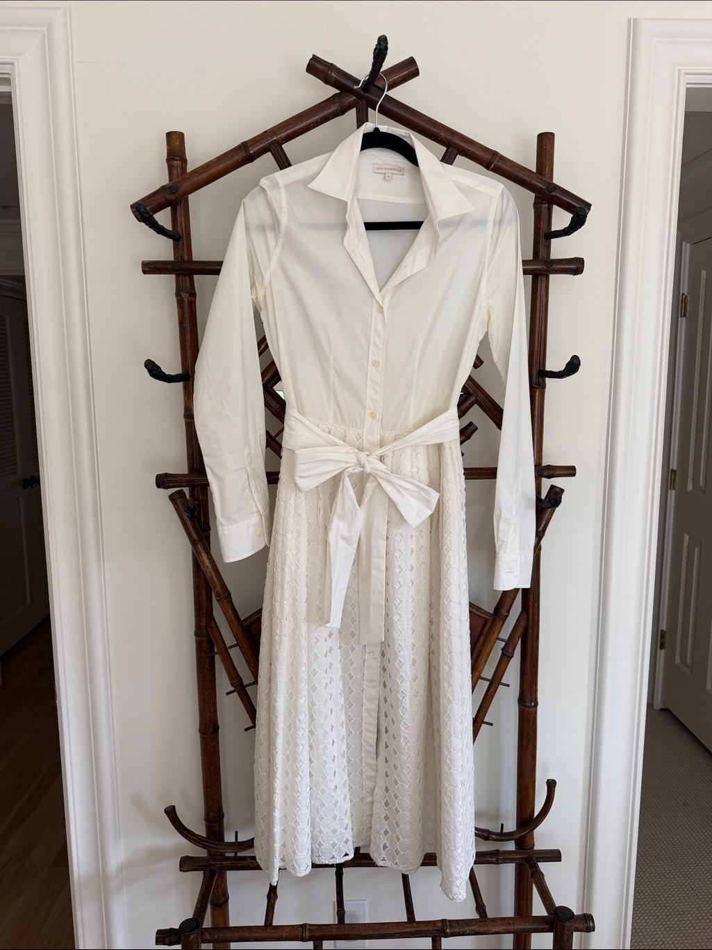 Ann Mashburn Cream Shirt Dress With Lace Skirt